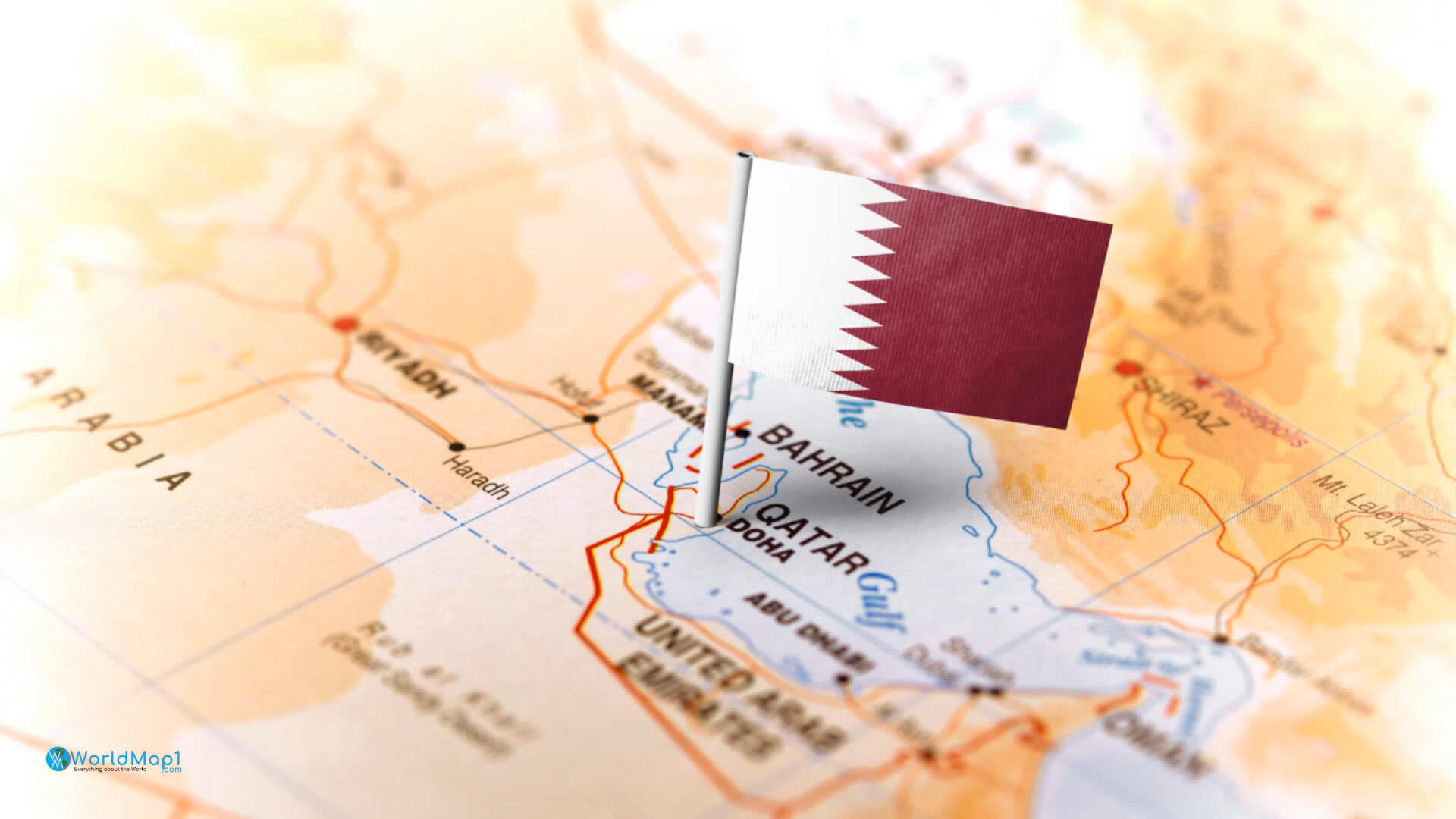 Qatar Map with National Flag